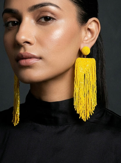 Luxe Sunny Yellow Handmade Beaded Tassel Earrings