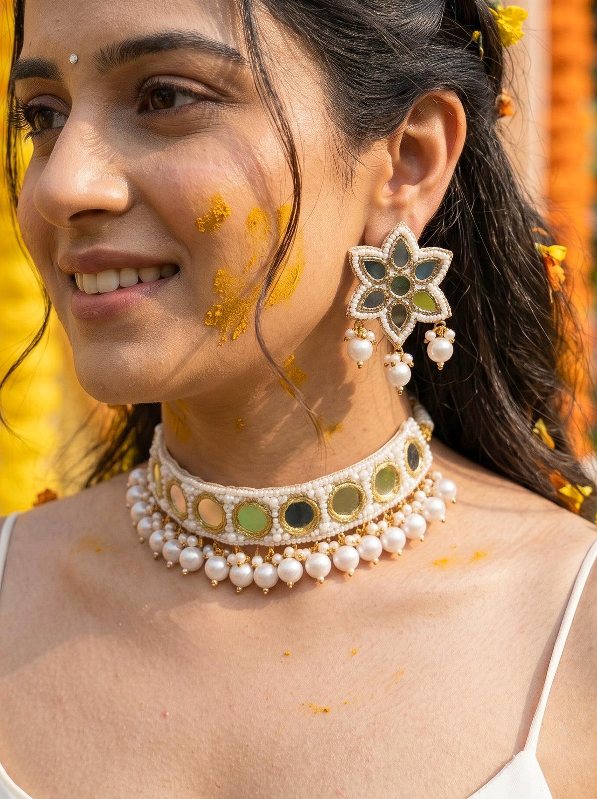 Noor Mirror Handmade Beaded Necklace & Earrings Set