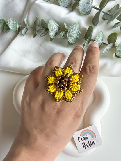 Sunflower Handmade Beaded Flower Ring