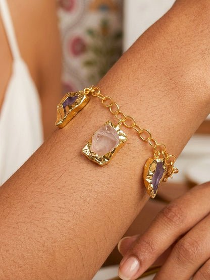 Raw Natural Stone Handmade Brass Bracelet - 3