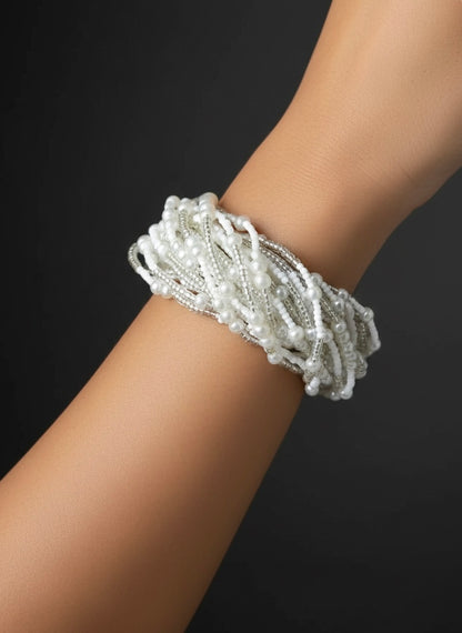 Noorani White Pearl Handmade Beaded Bracelet