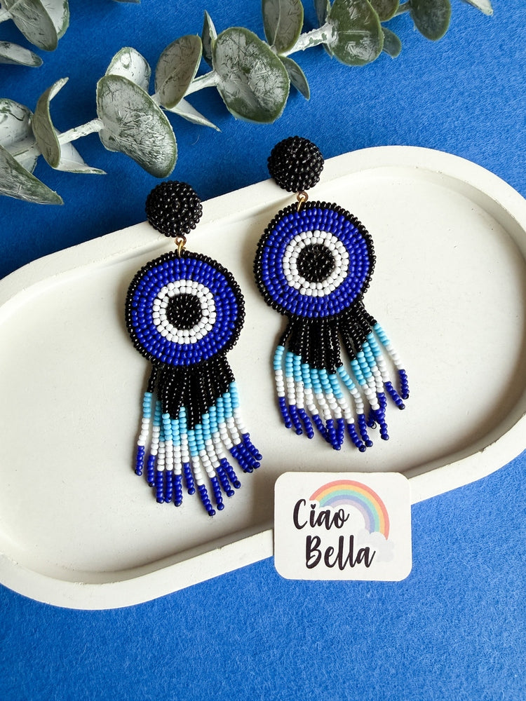 Boho Blue Evil Eye Handmade Beaded Earrings