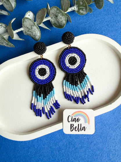 Boho Blue Evil Eye Handmade Beaded Earrings