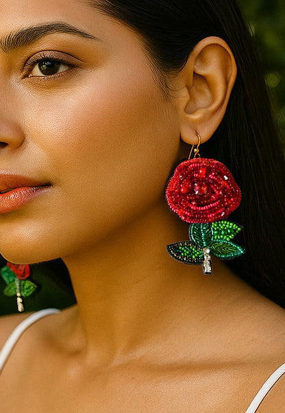 Rosabelle Handmade Beaded Rose Flower Earrings