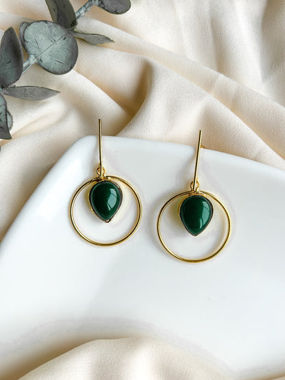 Emerald Green Monalisa Teardrop Handmade Brass Earrings