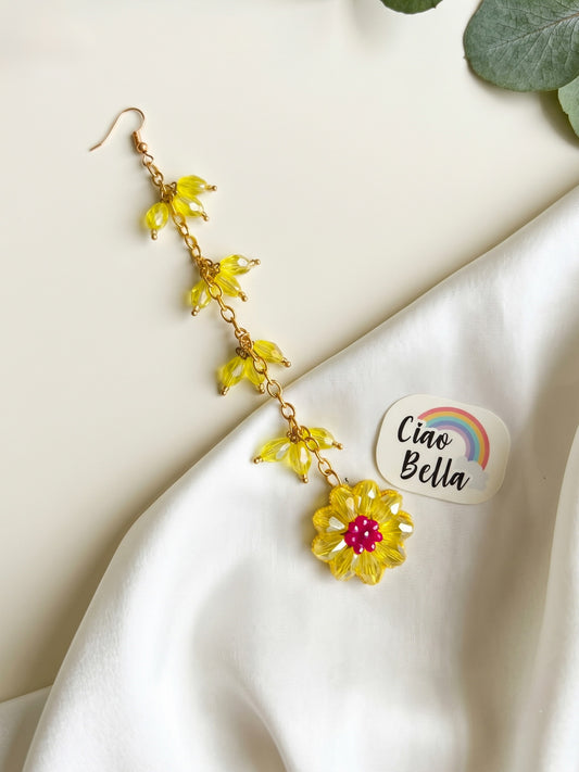 Sparkling Yellow Pink Daisy Handmade Beaded Maangtika
