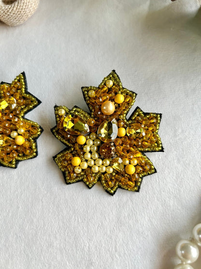 Golden Autumn Leaf Handmade Beaded Earrings