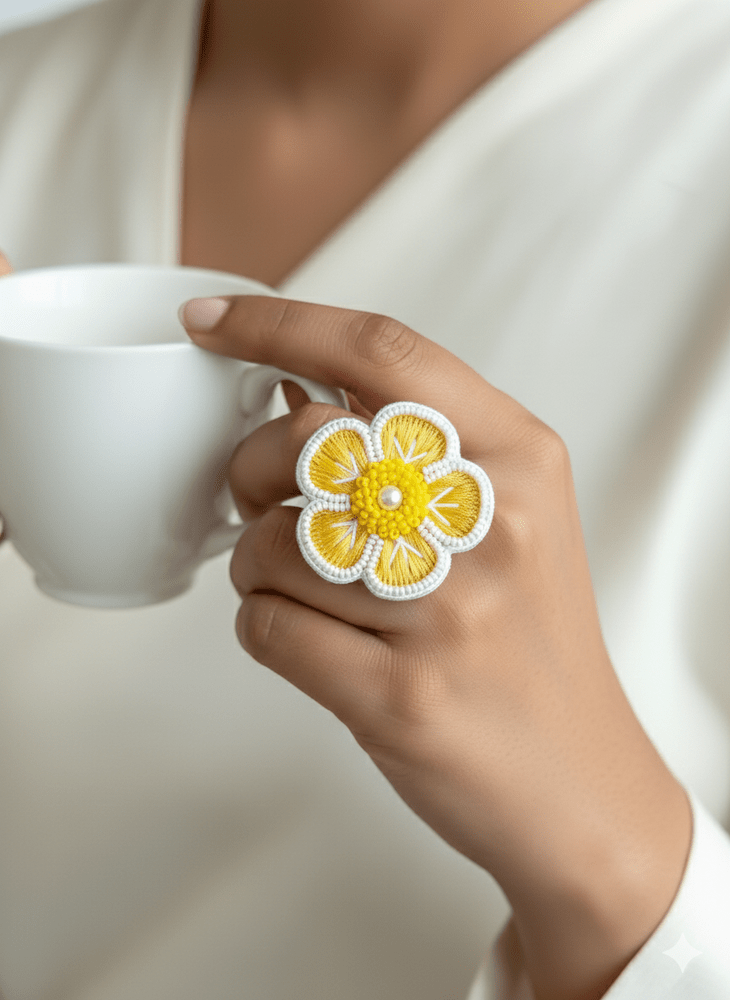 Sunshine Blossom Handmade Beaded Ring