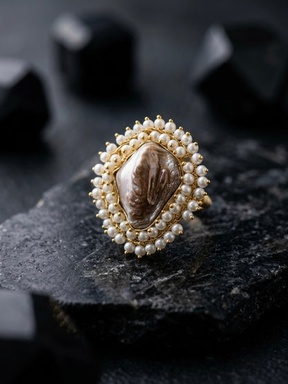 Baroque Mother of Pearl Handmade Brass Ring