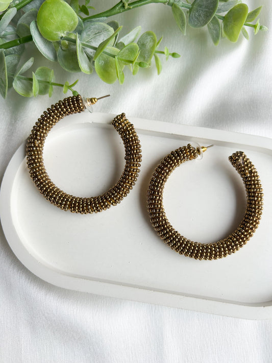 Bronze Hoop Handmade Beaded Earrings