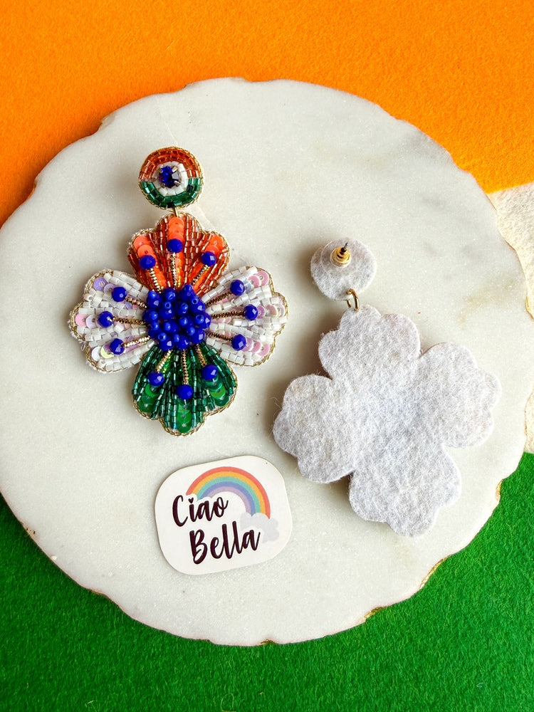 Tiranga Petals Flower Handmade Tricolour Beaded Earrings