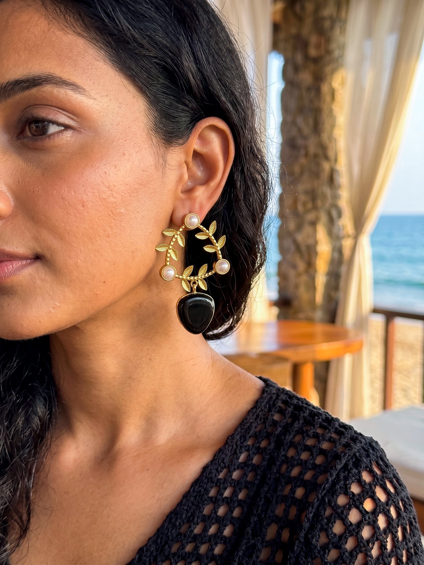 Olivia Black Drop Handmade Brass Earrings