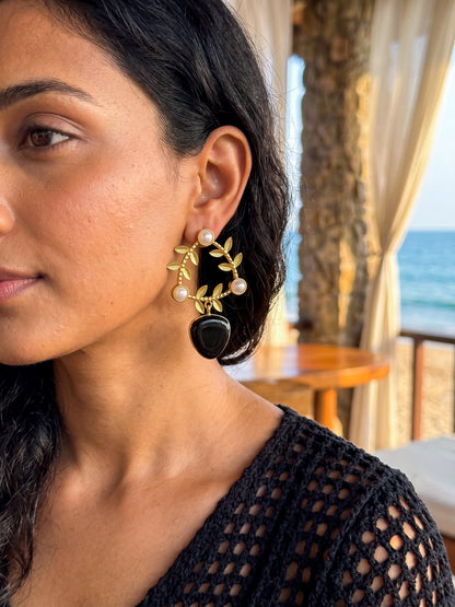 Olivia Black Drop Handmade Brass Earrings