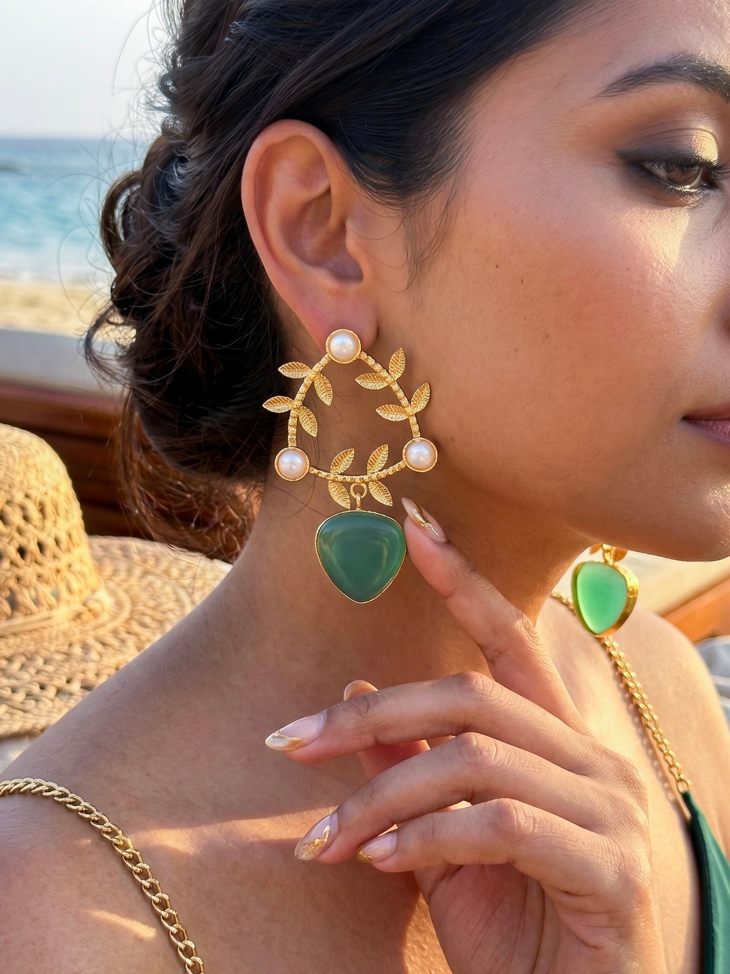 Olivia Teal Green Drop Handmade Brass Earrings