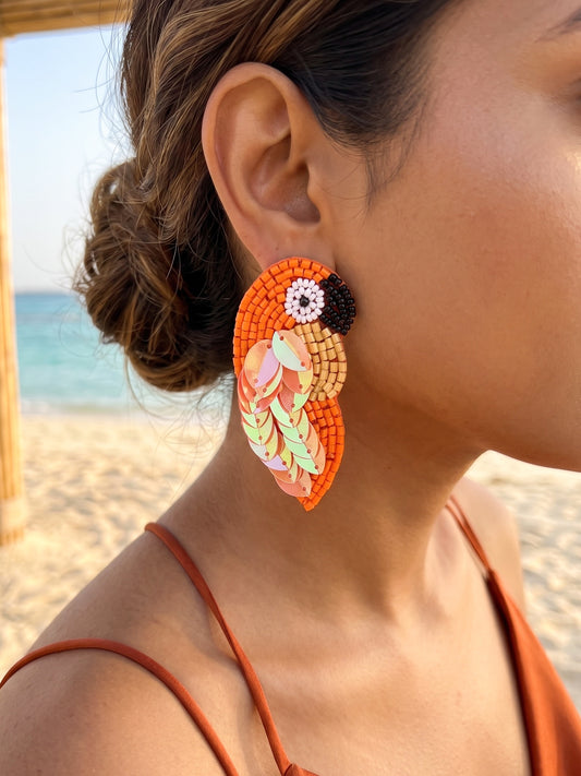 Orange Parrot Handmade Beaded Bird Earrings
