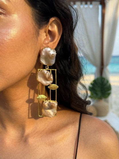 Ivy Leaf Mother Of Pearl Handmade Brass Earrings