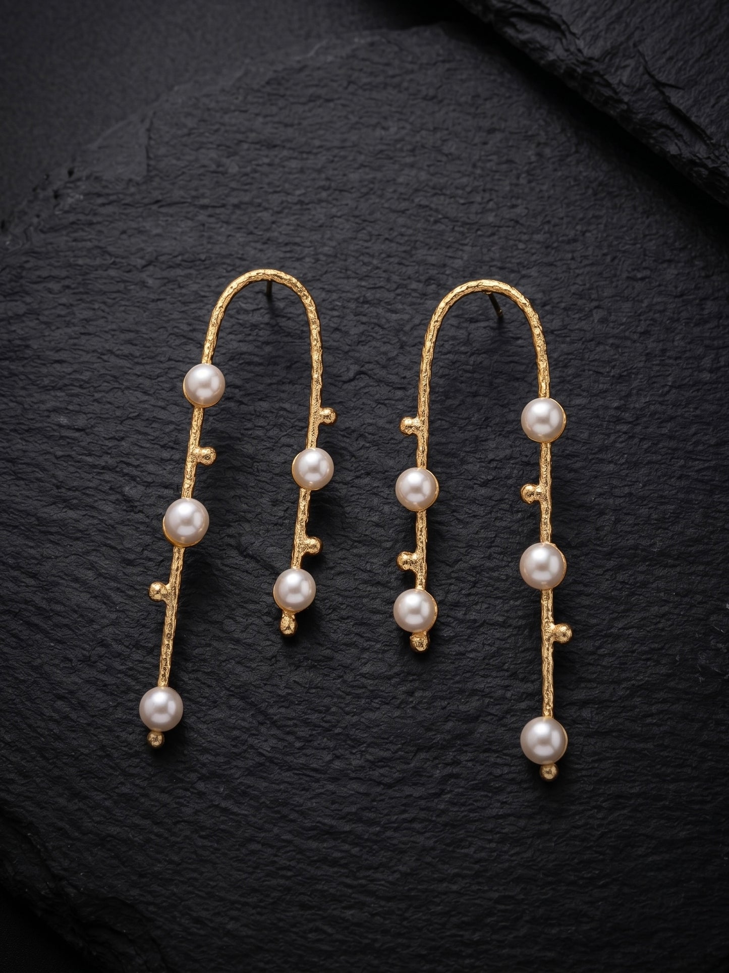 Celestial Arc Pearl Handmade Brass Earrings