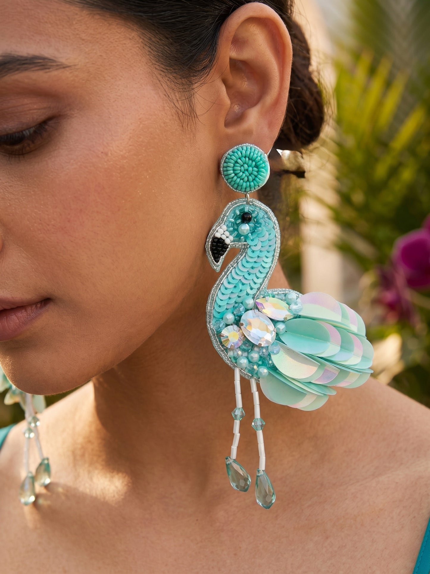 Flamazing Flamingo Ocean Teal Handmade Beaded Bird Earrings