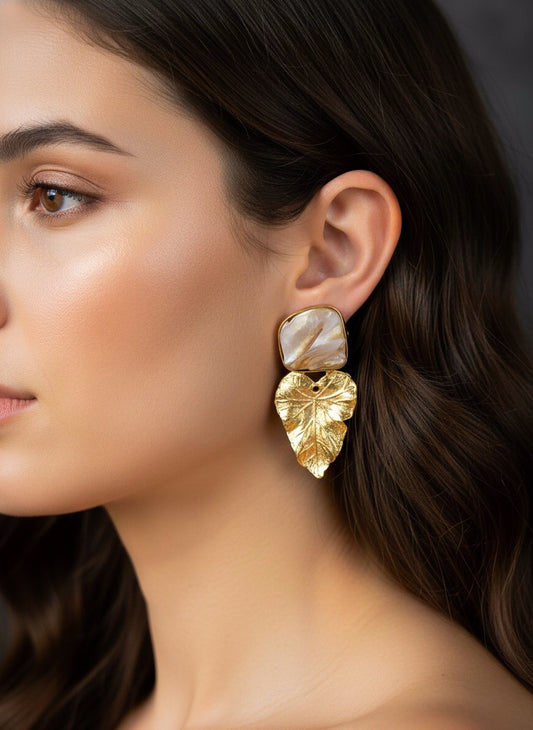 Golden Leaf Handmade Brass Earrings