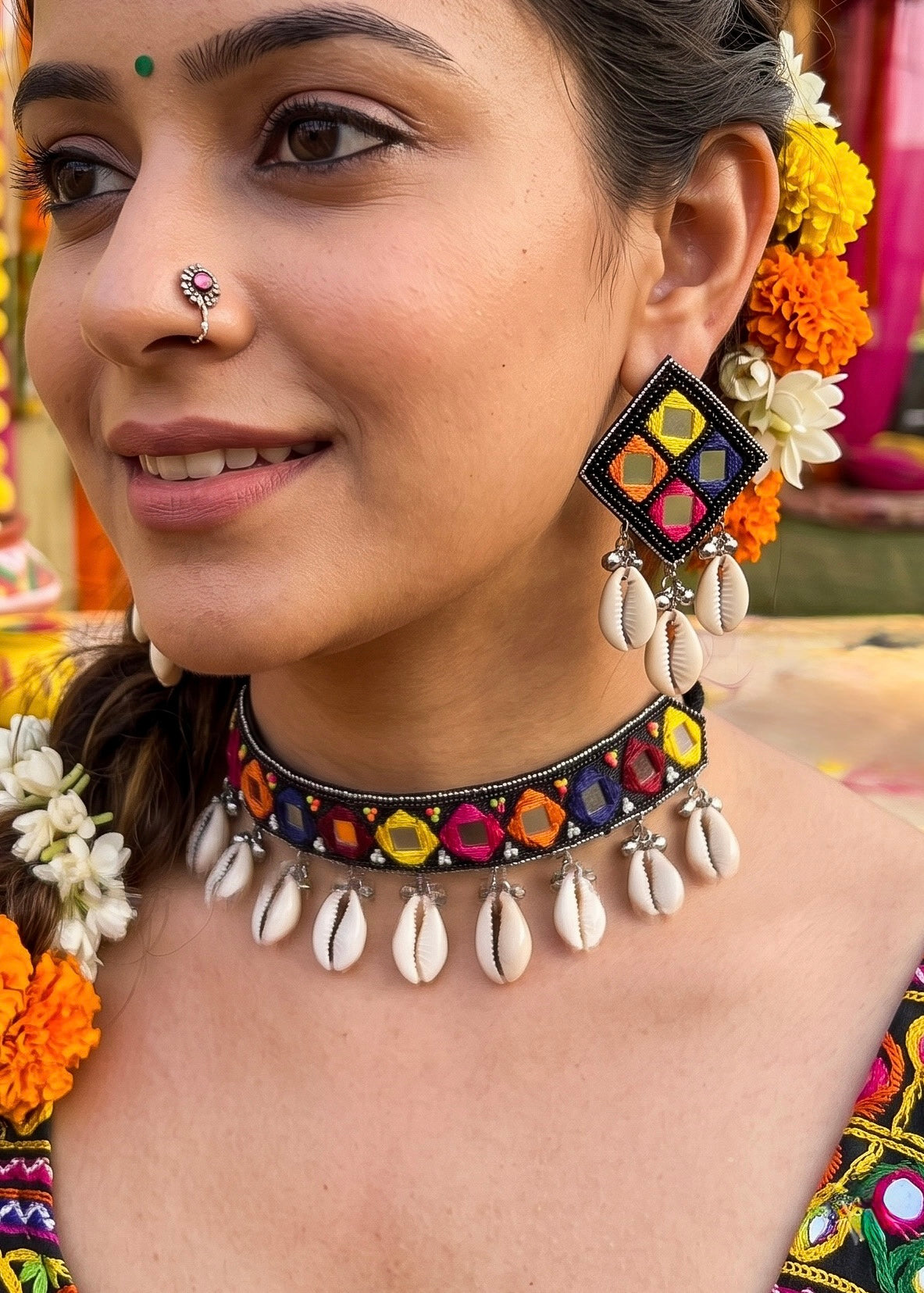 Navrang Handmade Beaded Necklace & Earrings Set