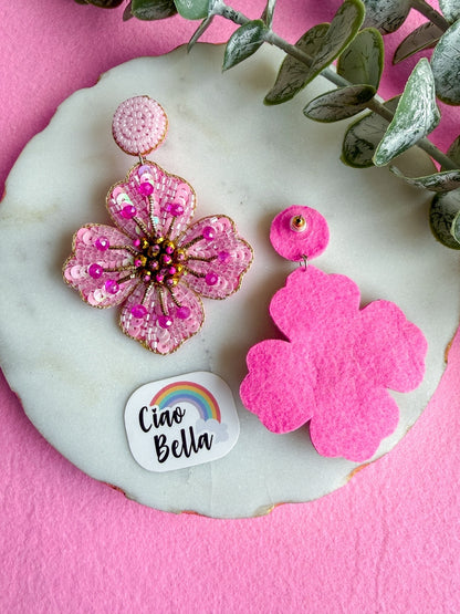 Blush Pink Glow Flower Handmade Beaded Earrings