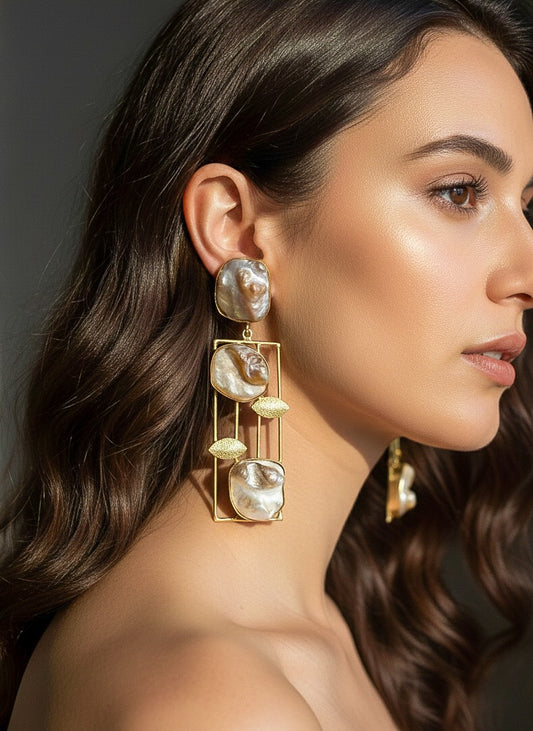 Ivy Leaf Pearl Handmade Brass Earrings