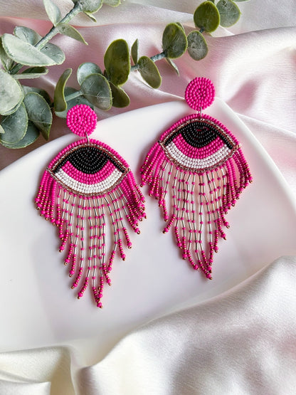 Rosey Evil Eye Tassel Earrings