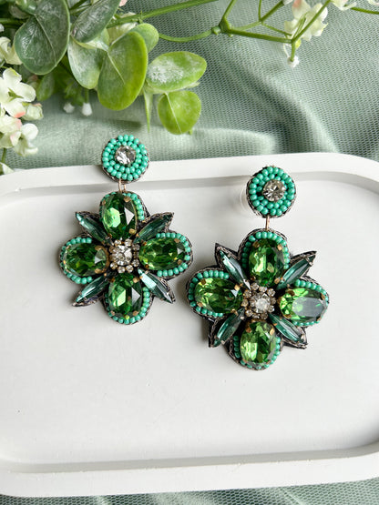 Emerald Starburst Handmade Beaded Earrings