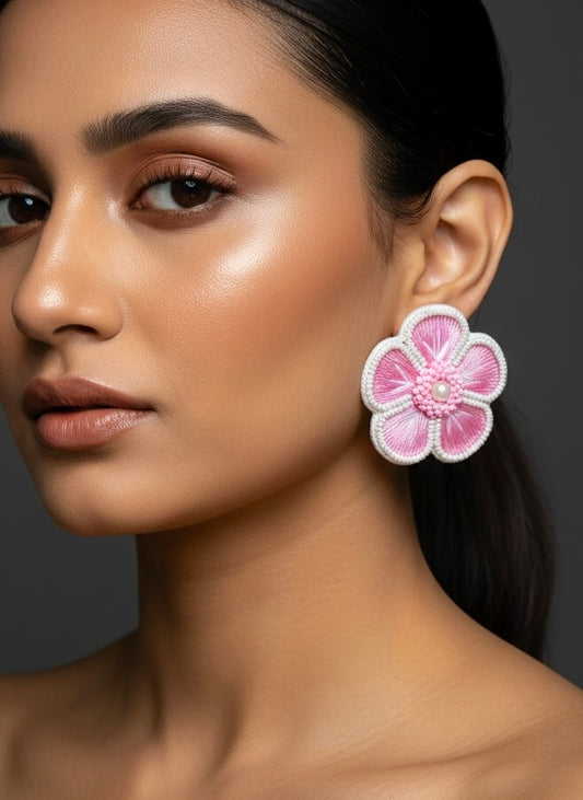 Blush Pink Blossom Handmade Beaded Earrings