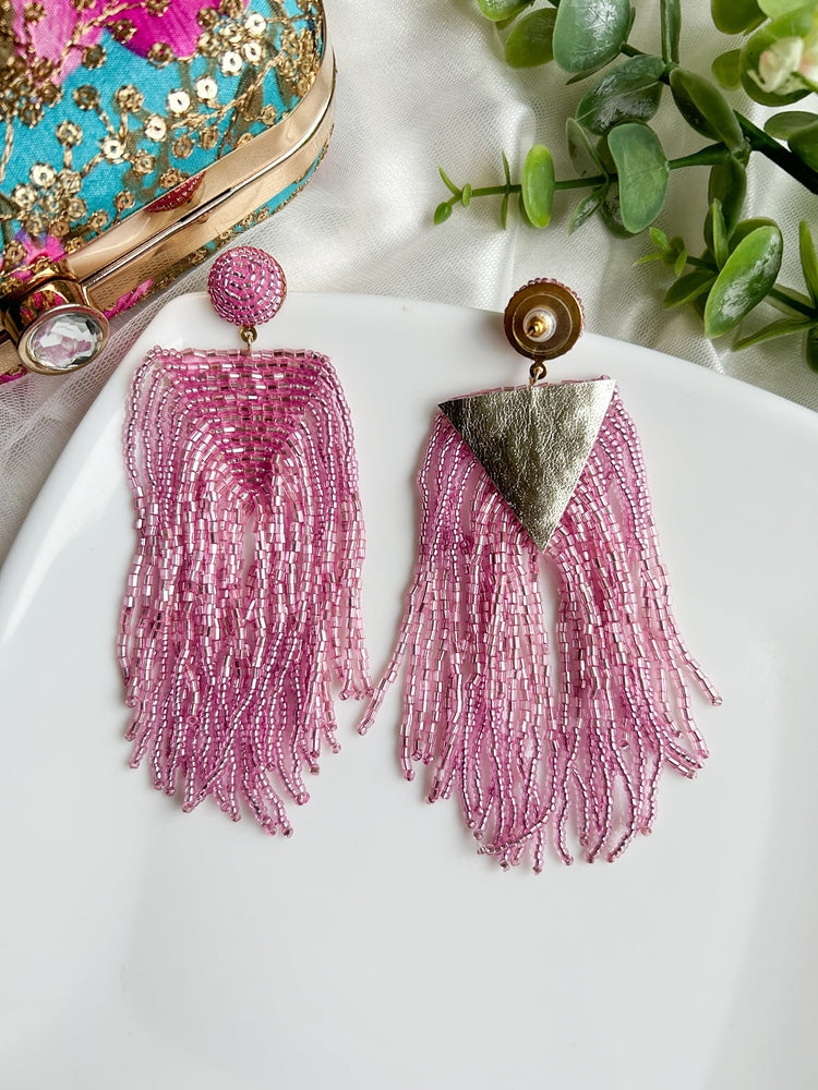 Luxe Blush Pink Handmade Beaded Tassel Earrings