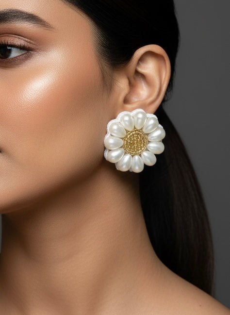Elora Daisy Stud Handmade Beaded Flower Earrings