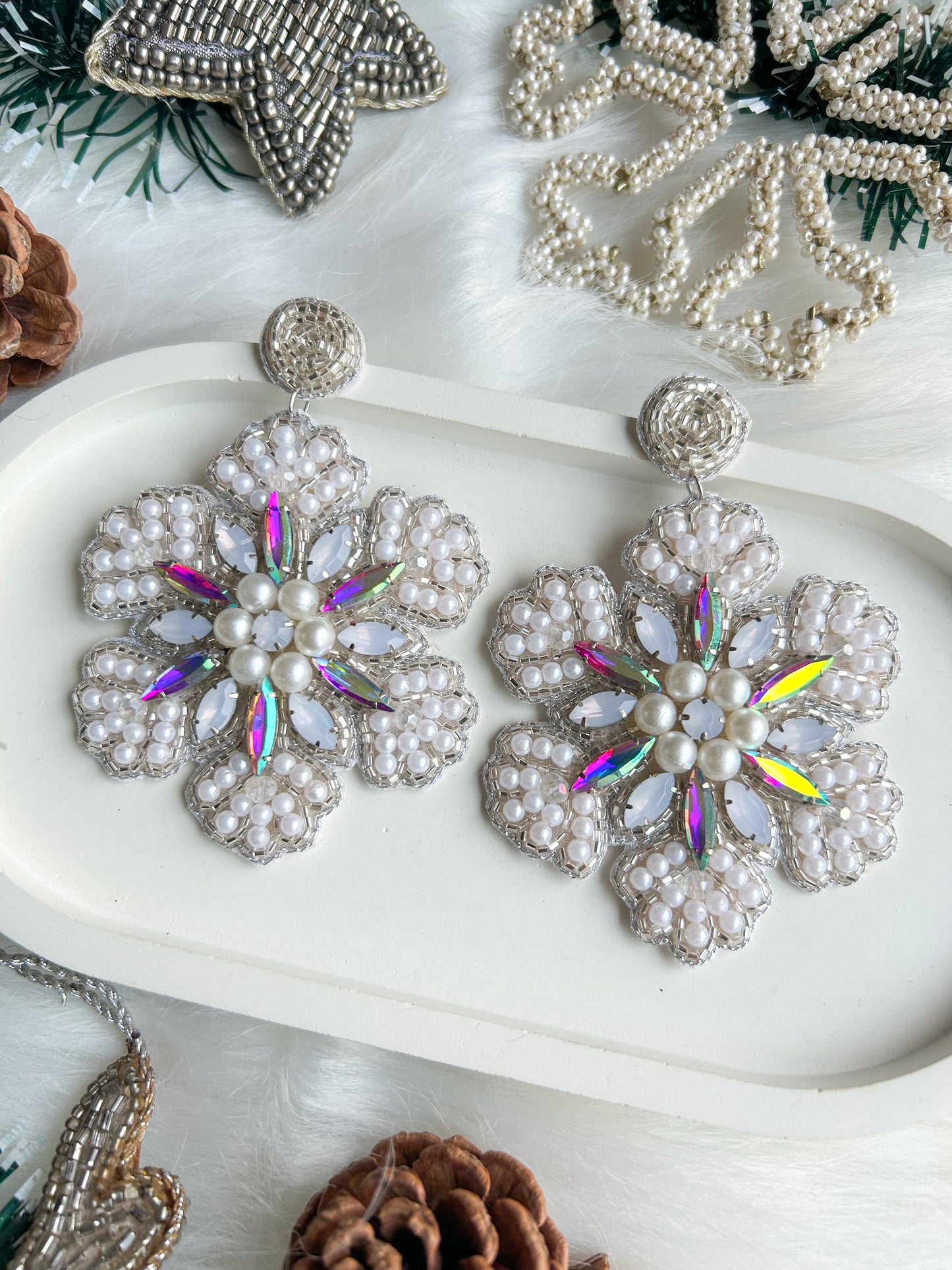 Snowflake Sparkle Handmade Beaded Christmas Earrings