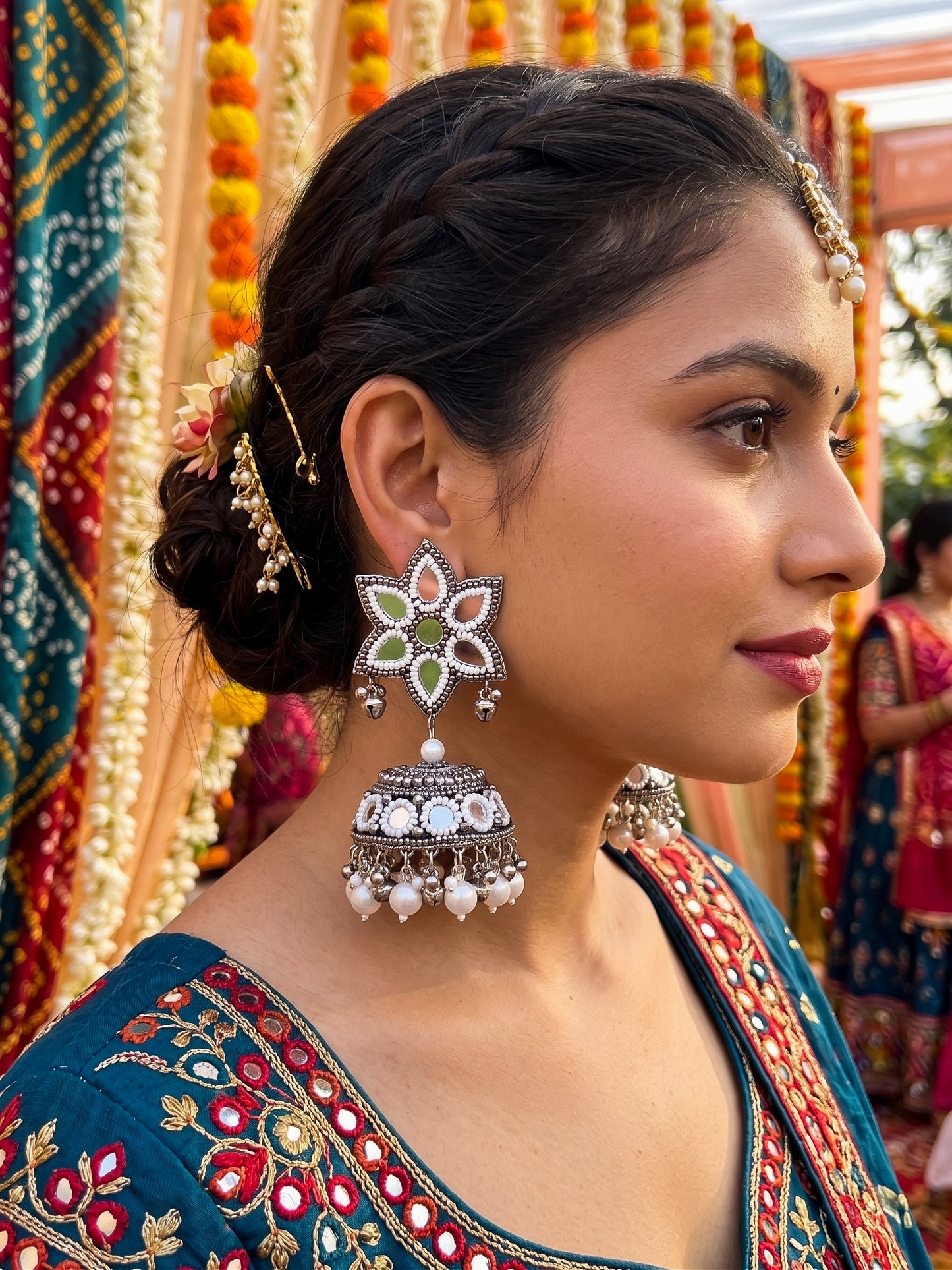 Naaz Mirror Handmade Beaded Jhumka Earrings