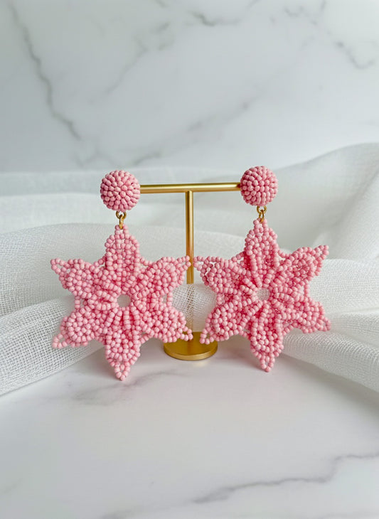 Blush Pink Delicate Snowflake Handmade Beaded Earrings