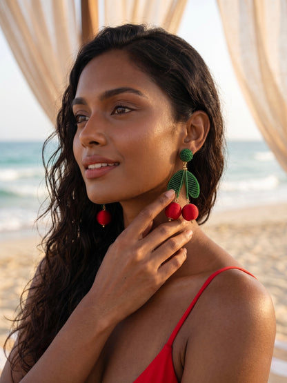 Cherry On Top Red Handmade Beaded Earrings