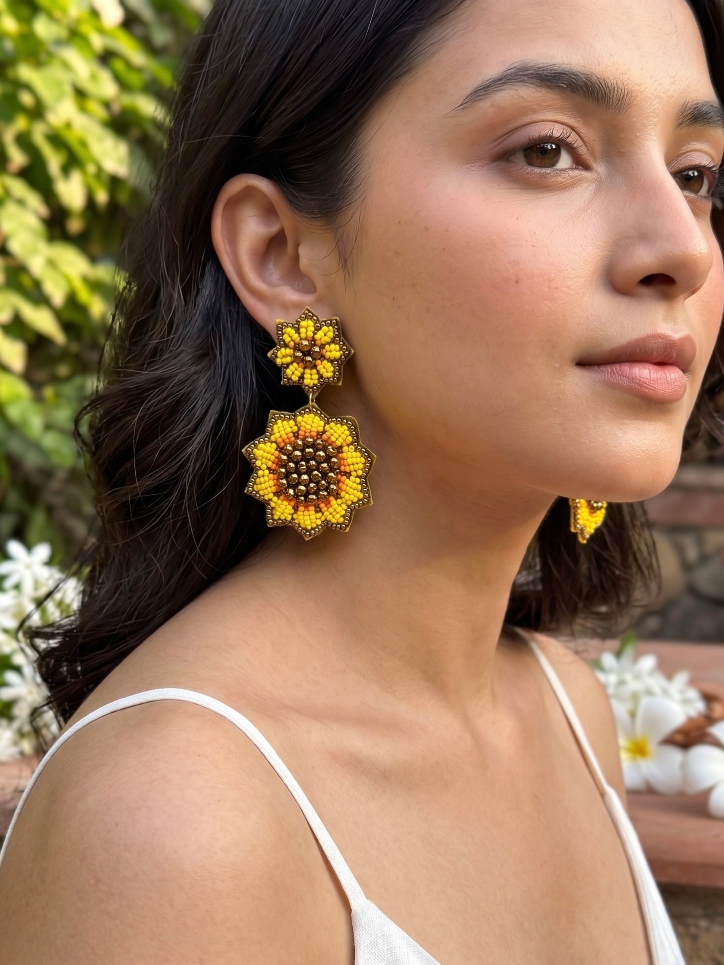 Surajmukhi (Sunflower) Yellow Handmade Beaded Earrings