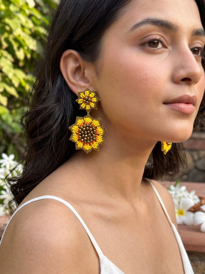 Surajmukhi (Sunflower) Yellow Handmade Beaded Earrings