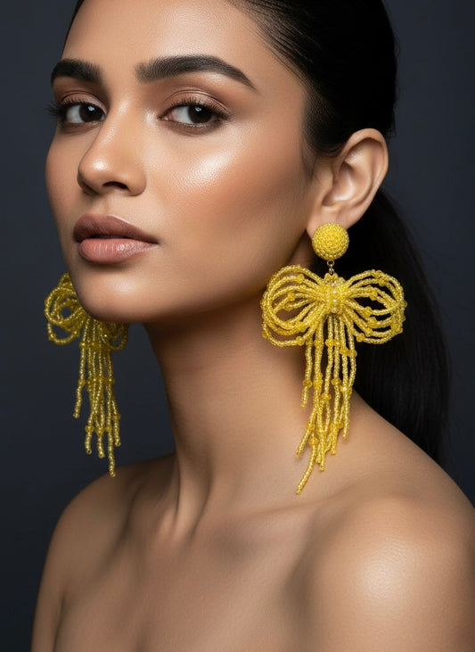 Pookie Bow (Yellow) Handmade Beaded Earrings