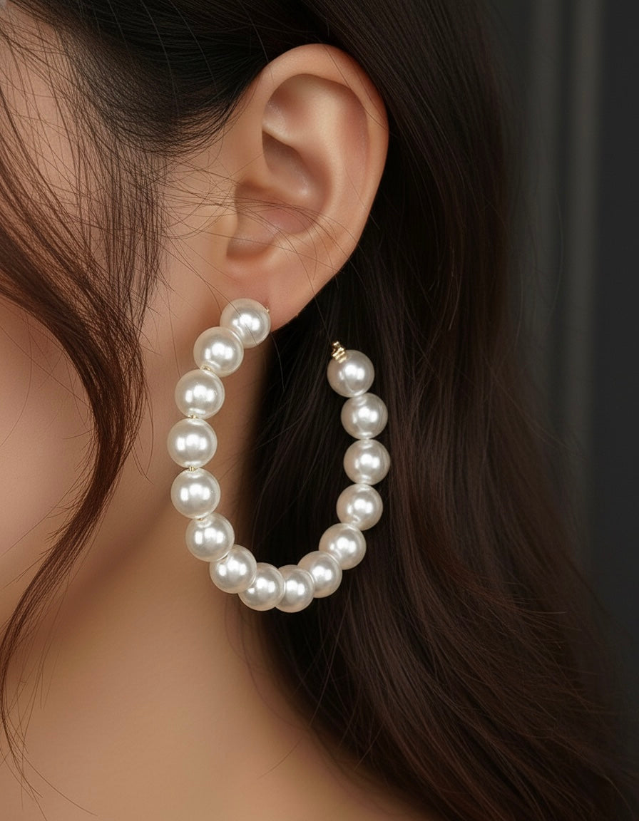 Classic Pearl Handmade Beaded Hoop Earrings