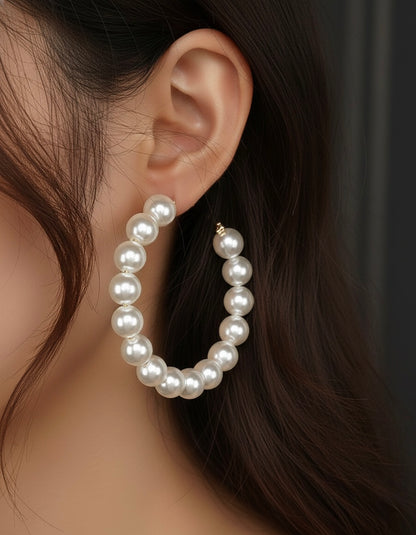 Classic Pearl Handmade Beaded Hoop Earrings