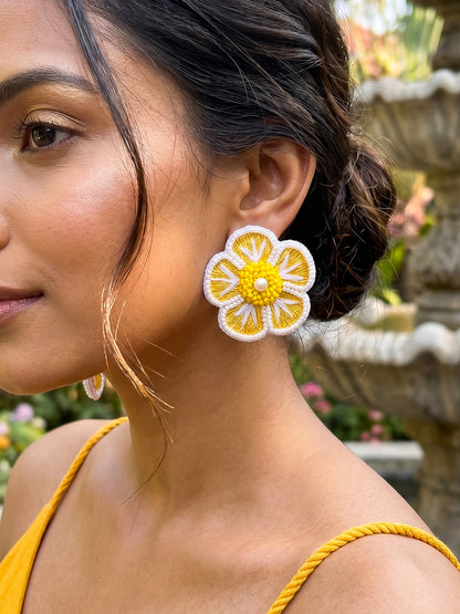 Sunshine Yellow Blossom Handmade Beaded Earrings
