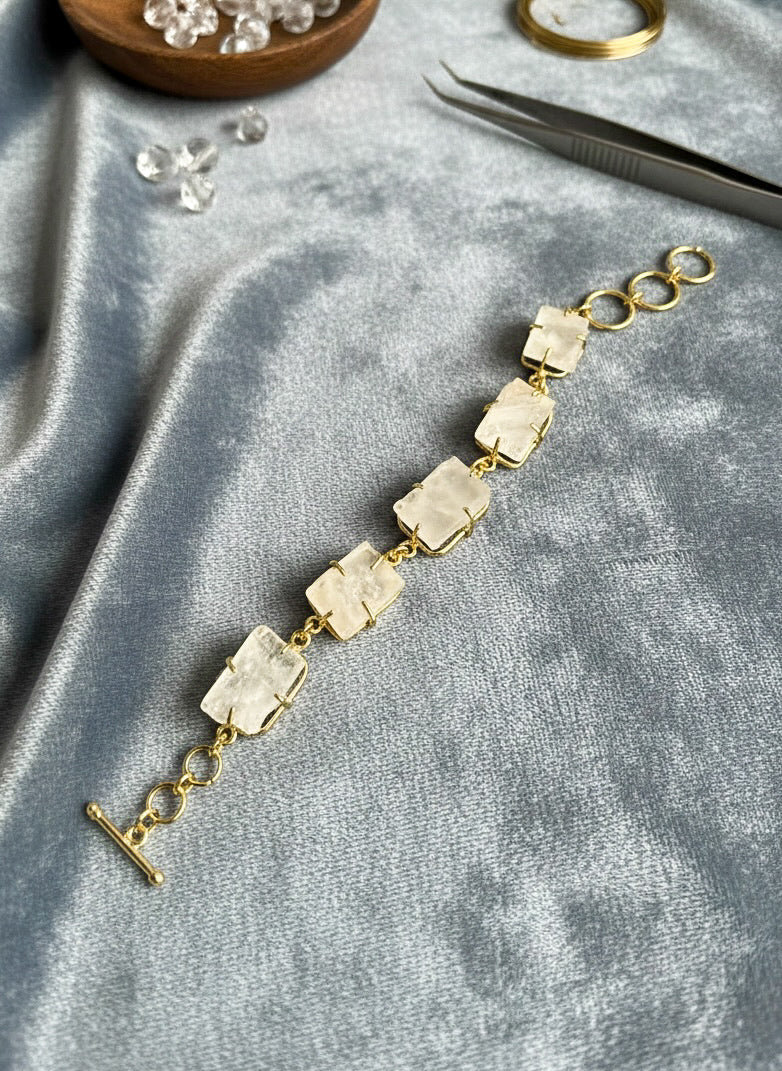 Elysia Natural White Stone Handmade Brass Bracelet