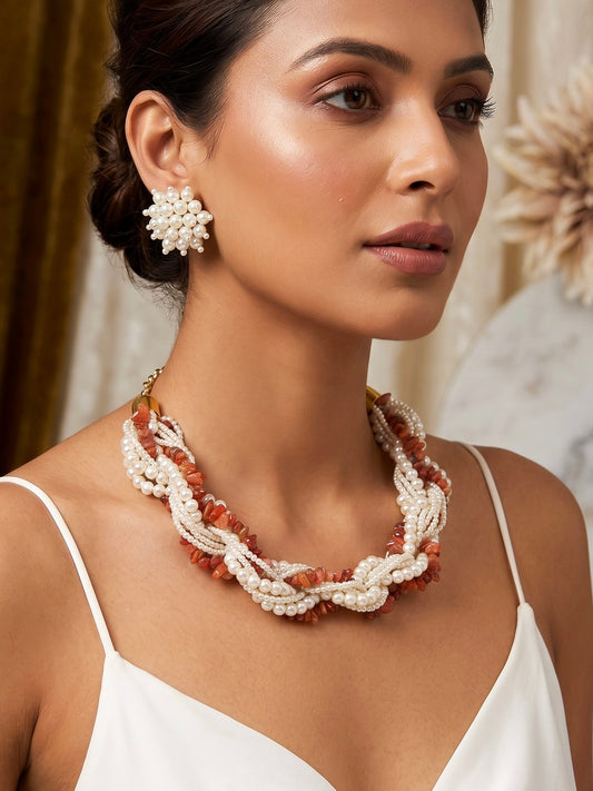Lehar Pearl Handmade Necklace + Earrings Set
