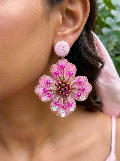 Blush Pink Glow Flower Handmade Beaded Earrings