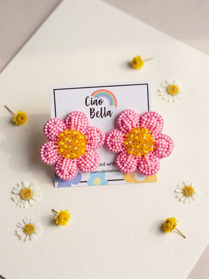 Blush Pink Daisy Stud Handmade Beaded Flower Earrings
