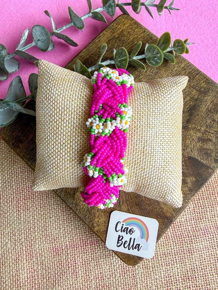 Luxe Flora Rose Pink Handmade Beaded Bracelet
