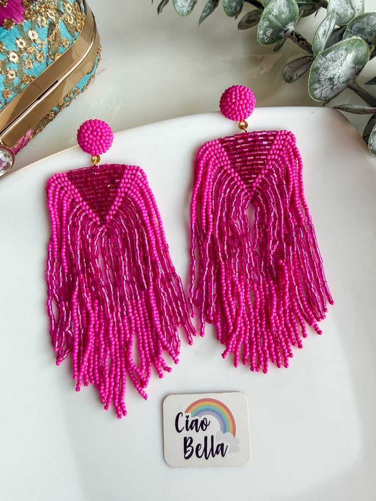 Luxe Rosey Pink Handmade Beaded Tassel Earrings