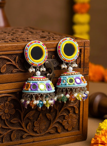 Mastani Mirror Handmade Beaded Jhumka Earrings