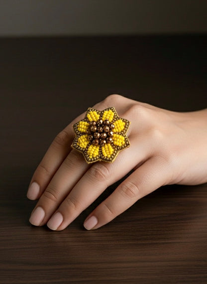 Sunflower Handmade Beaded Flower Ring