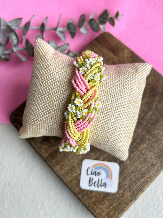 Luxe Flora Pink Yellow Handmade Beaded Bracelet
